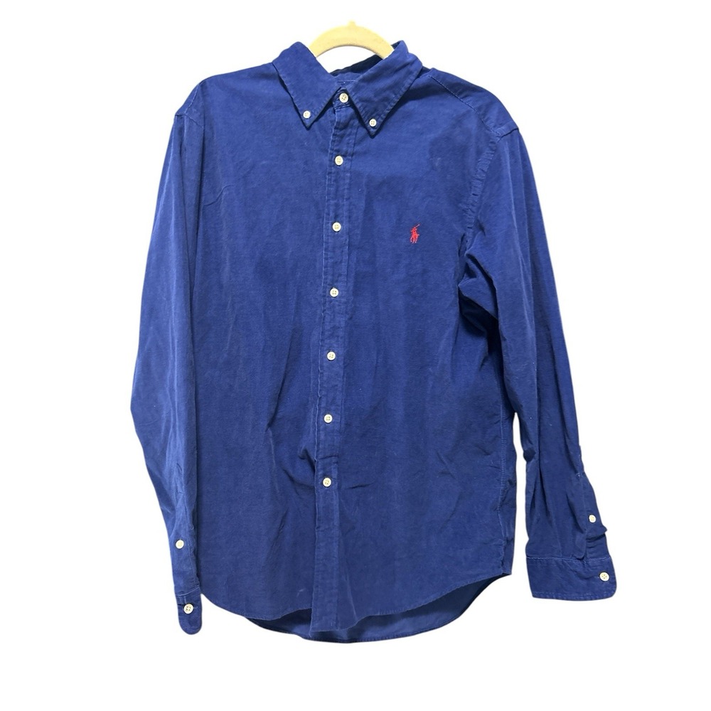 Ralph Lauren Shirt L Blake Men‎ Relaxed Fit Corduroy Blue Red Pony Vgt Cozy